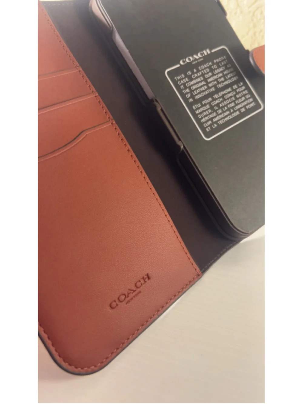 Coach Brown Signature Canvas Phone Wallet with Tan/Brown Trim